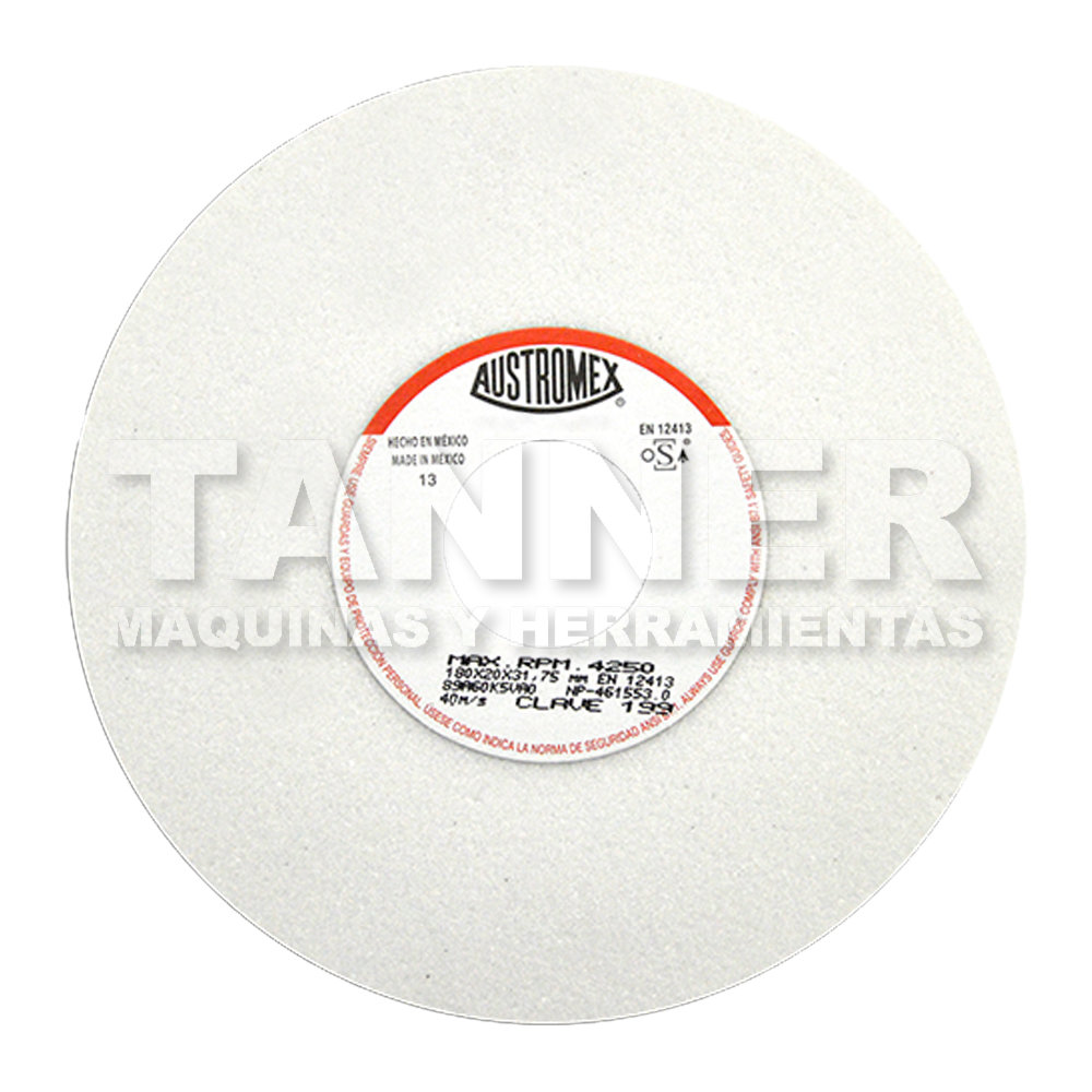 RUEDA BLANCA VITRIFICADA PARA ESMERILADO DE ACERO 180X20X31.75 89A60K5VA0