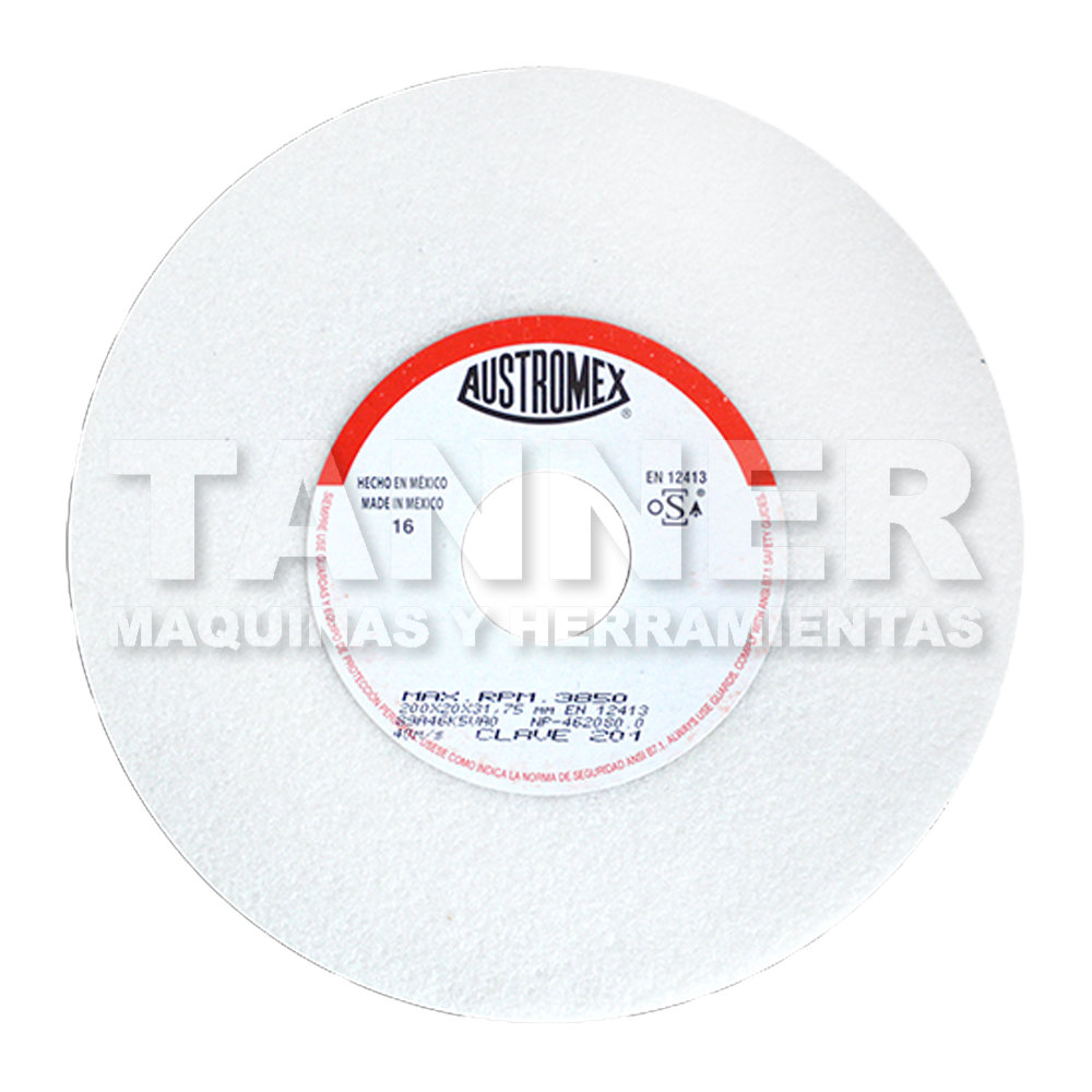 RUEDA BLANCA VITRIFICADA PARA ESMERILADO DE ACERO 200X20X31.75 89A46K5VA0