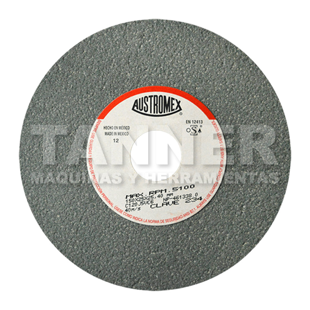 RUEDA ABRASIVA VITRIFICADA PARA ESMERILADO DE CARBURO DE TUNGSTENO 150X25X25.40 C120J5VC6